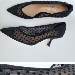 Zara Polka-dot Mesh Pointed Low Heel Shoes sz Euro 35 US 5